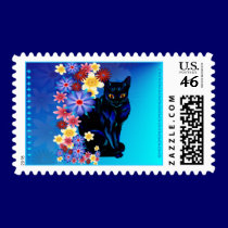 Black Garden Kitty Postage stamps