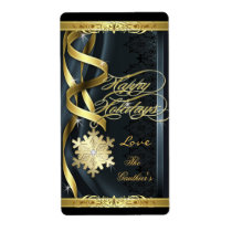 Black Gilded Snowflake Dreams Holiday Wine Label