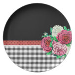 Black Gingham and flowers plates
