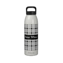 Black Gingham Personalized Water Bottle