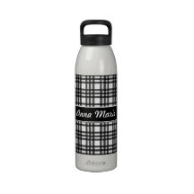 Black Gingham Personalized Water Bottle