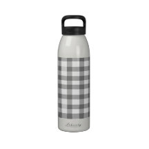 Black Gingham Reusable Water Bottle