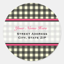 Black Gingham with Pink Address Labels Sticker
