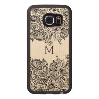 Black Girly Floral Paisley Lace Wood Phone Case