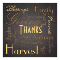 Black "Giving Thanks" Thanksgiving  Invitation