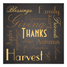 Black "Giving Thanks" Thanksgiving  Invitation