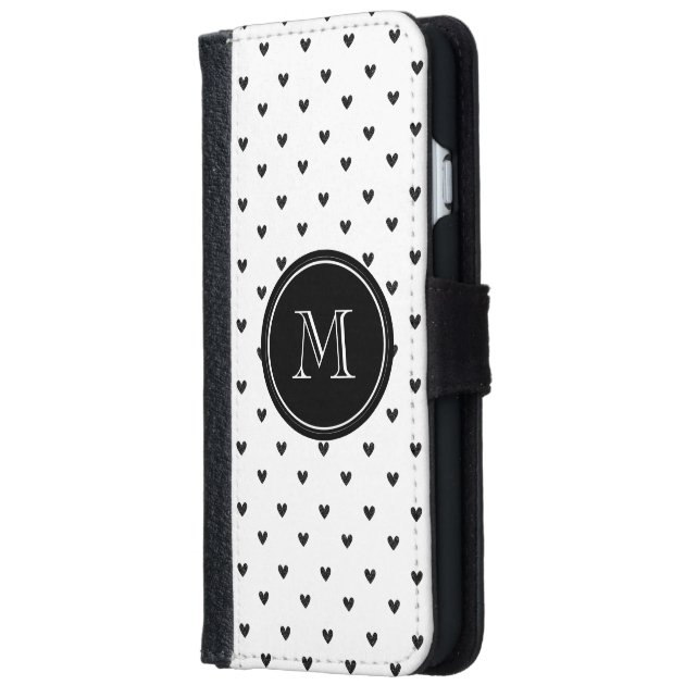 Black Glitter Hearts with Monogram iPhone 6 Wallet Case