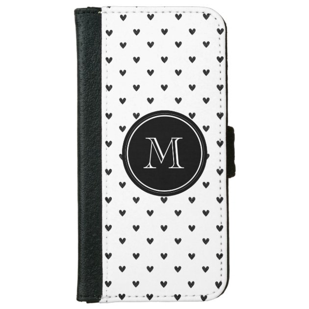 Black Glitter Hearts with Monogram iPhone 6 Wallet Case