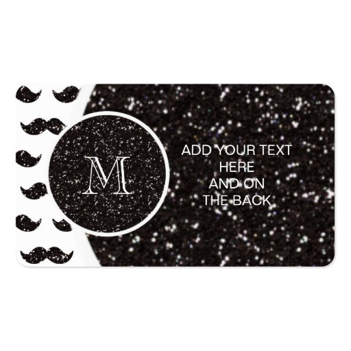 Black Glitter Mustache Pattern Your Monogram Business Card