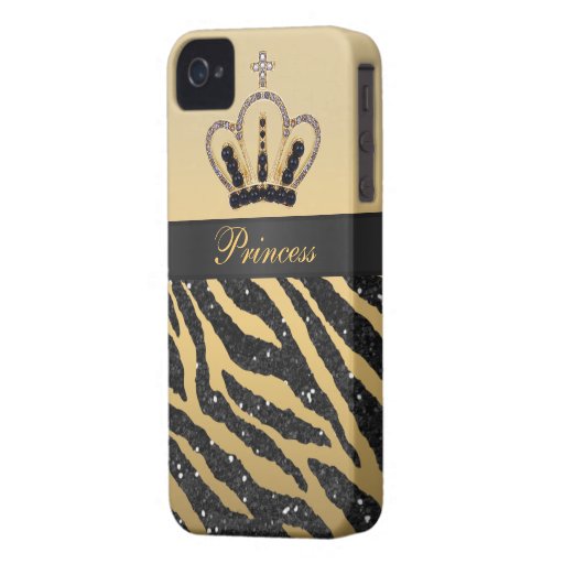 Black Glitter Zebra Print & Jewel Crown iPhone 4 iPhone 4 Covers