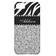 Black Glitter Zebra Print Rhinestone Girly Case iPhone 5C Covers