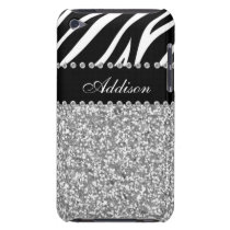 Black Glitter Zebra Print Rhinestone Girly Case iPod Touch  Case-Mate Case at Zazzle