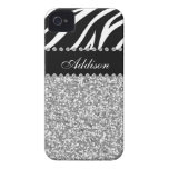 Black Glitter Zebra Print Rhinestone Girly Case iPhone 4 Case-Mate Case