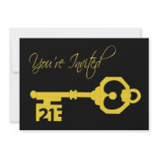 Black & Gold 21st Birthday Party Key Invitation