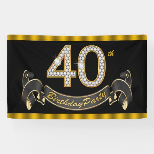 Black Gold 40th Birthday Party Banner Zazzle 6089