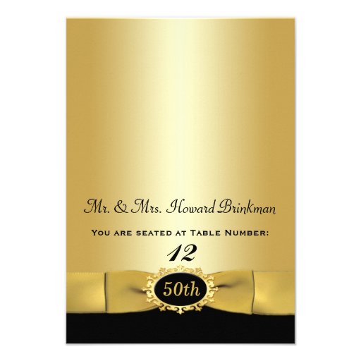 Black, Gold 50th Anniversary Folding Place Card