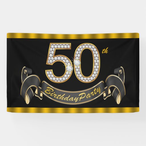 Black Gold 50th Birthday Party Banner Zazzle
