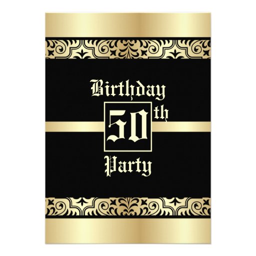 Black & Gold 50th Birthday Party Invitation