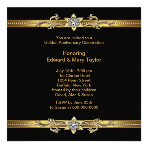 Black Gold 50th Wedding Anniversary Personalized Invite