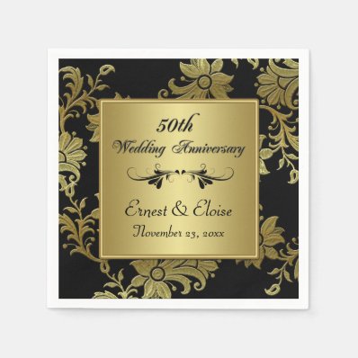 Black, Gold 50th Wedding Anniversary Napkins