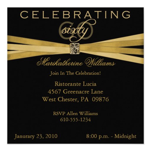 Black & Gold 60th Birthday Party Invitations (front side)