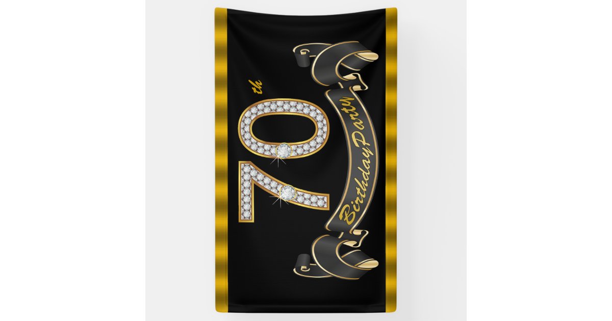 black gold 70th birthday party banner zazzle 70th birthday banner