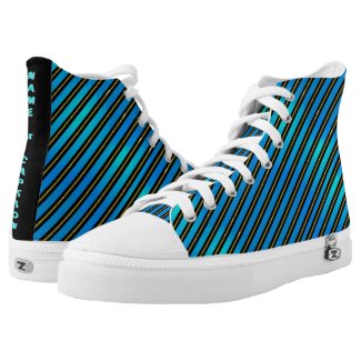 Black, Gold Angled Stripe on Turquoise Personalize Printed Shoes