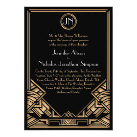 Black Gold Art Deco Gatsby Style Wedding Invites