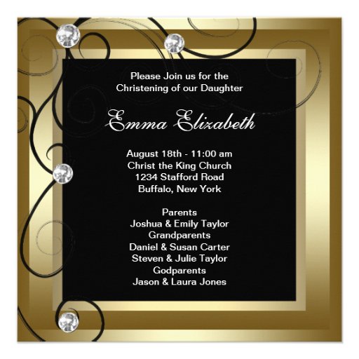 Black Gold Baby Boy Girl Photo Christening Custom Invite