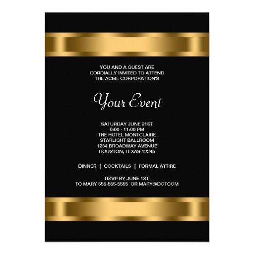 Black Gold Black Corporate Party Event Template Personalized Invite (front side)