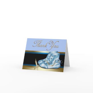 Black Gold Blue Baby Booties Thank You Cards card