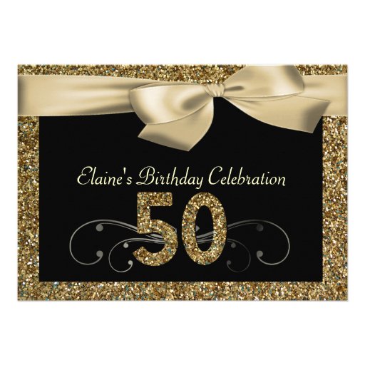 Black Gold Bow 50th Woman's Birthday Invitation (front side)