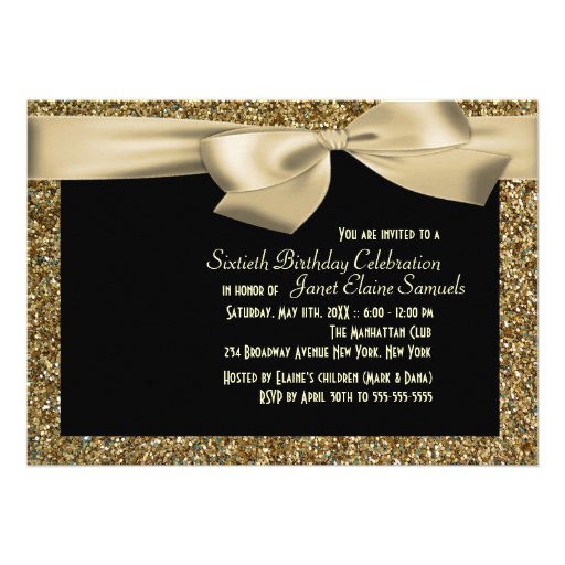 Black Gold Bow 60th Woman's Birthday Invitation