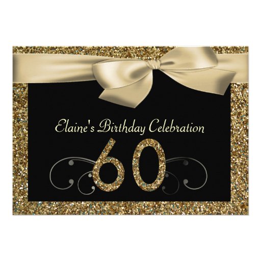 Black Gold Bow 60th Woman's Birthday Invitation (front side)