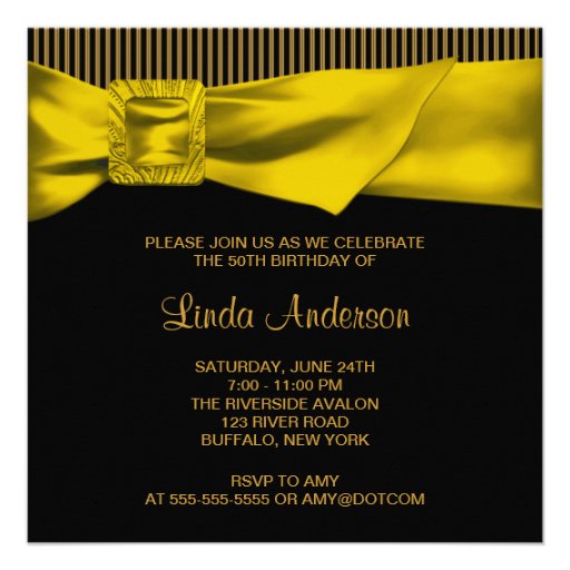 Black Gold Bow Womans 50th Birthday Party Personalized Invite