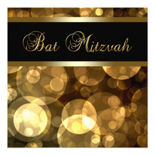 Black Gold Bubbles Bat Mitzvah Custom Announcement