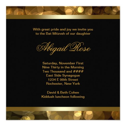 Black Gold Bubbles Bat Mitzvah Custom Announcement