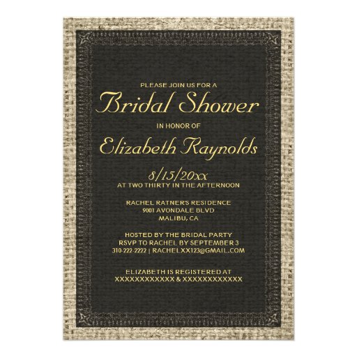 Black & Gold Burlap Bridal Shower Invitations