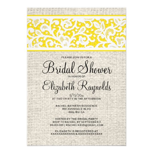 Black Gold Burlap Linen Bridal Shower Invitations