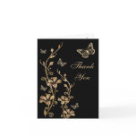 Black , Gold Butterfly Floral Thank You Note Card