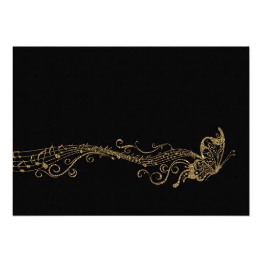 Black Gold Butterfly Music Wedding Invitations