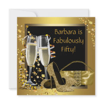 Black Gold Champagne 50th Birthday Party Invites