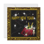Black Gold Champagne Stars New Years Eve Party Personalized Invites