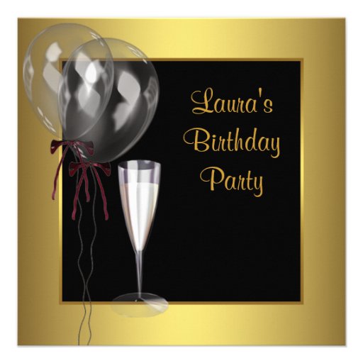 Black Gold Champagne Womans Birthday Party Custom Invite