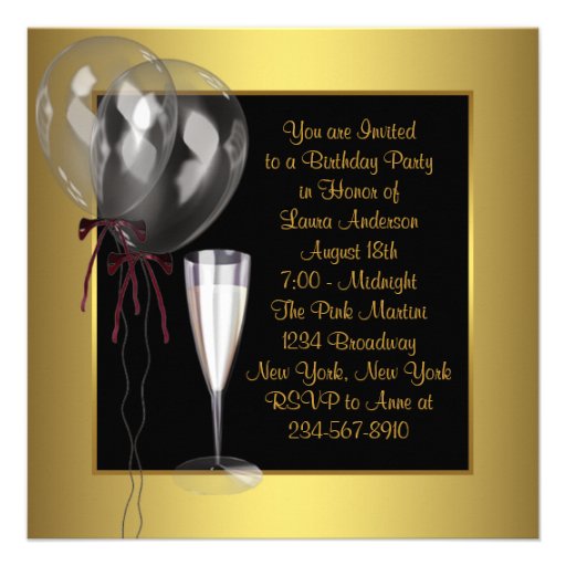 Black Gold Champagne Womans Birthday Party Custom Invite