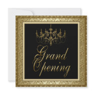 Black Gold Chandelier Business Grand Opening invitation