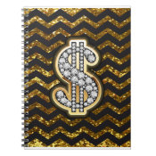 Black & Gold Chevron Diamond & Gold Dollar Sign Spiral Notebooks