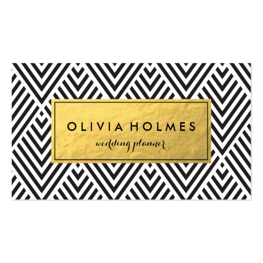 Black & Gold Chevron Pattern Business Card (front side)
