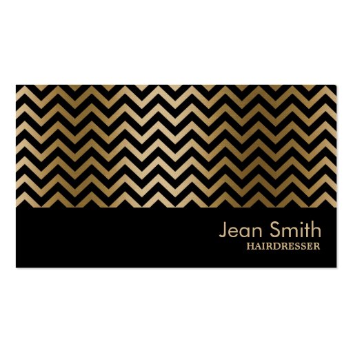 Black & Gold Chevron Stripes Hairdresser Business Card (front side)