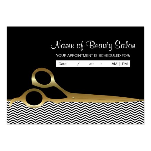 Black Gold Chevrons Salon Appointment Reminder Business Cards (front side)